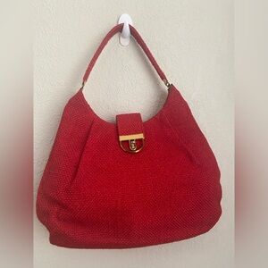 Vintage JR Florida  Red Woven Burlap Hobo Lightweight Handbag